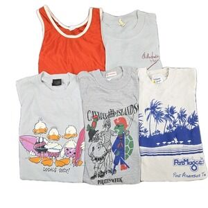 Lot of 1980s Youth Graphic Tees • Surf Beach Themes • Made in USA Vintage